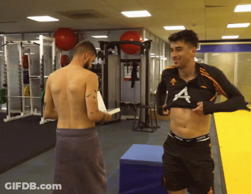 Shirtless Man In Gym With Letter A GIF
