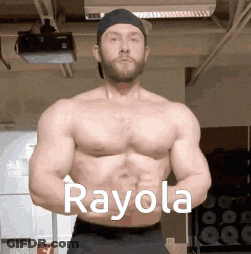 Shirtless Man In Gym With Rayola On Chest GIF