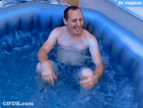 Shirtless Man In Inflatable Pool With Dr Vaginan GIF