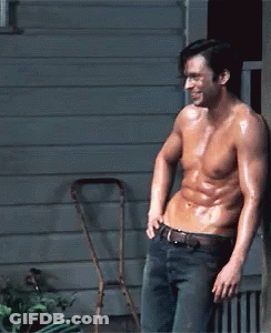 Shirtless Man In Jeans Pointing GIF