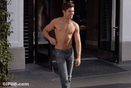 Shirtless Man In Jeans Walking Out GIF