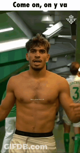 Shirtless Man In Locker Room With Number 3 Jersey GIF