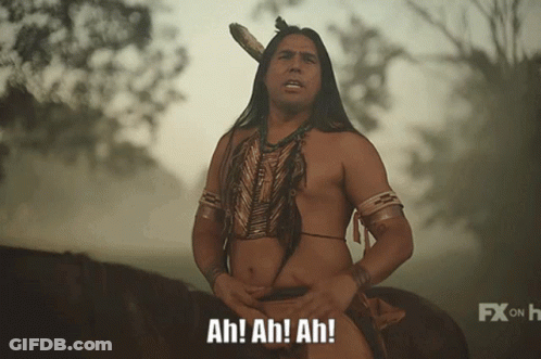 Shirtless Man In Native American Outfit Says Ah Ah Ah GIF