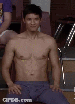 Shirtless Man In Purple Shirt Saying Angels GIF