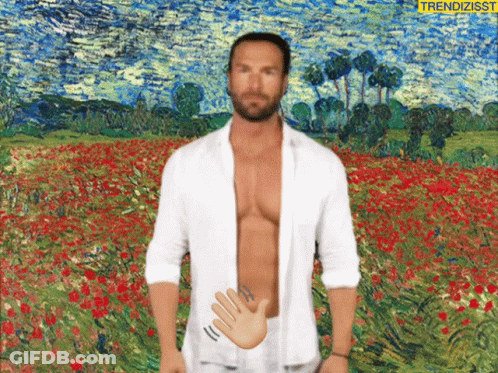 Shirtless Man In Red Flower Field With Trendzisst Logo GIF