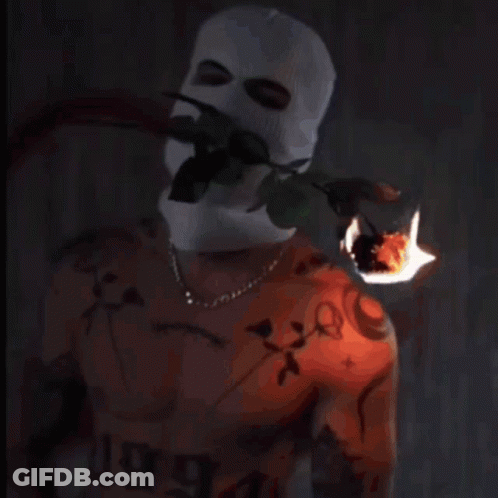 Shirtless Man In Ski Mask With Tattoo Number 44 GIF