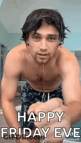 Shirtless Man In Swim Trunks Happy Friday GIF