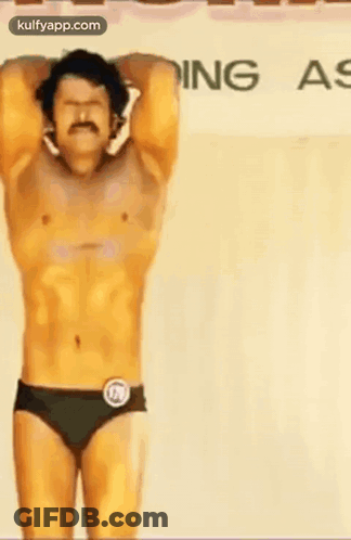 Shirtless Man In Underwear Before Body Building Sign GIF