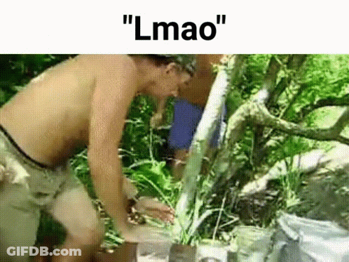 Shirtless Man In Woods Saying LMAO GIF
