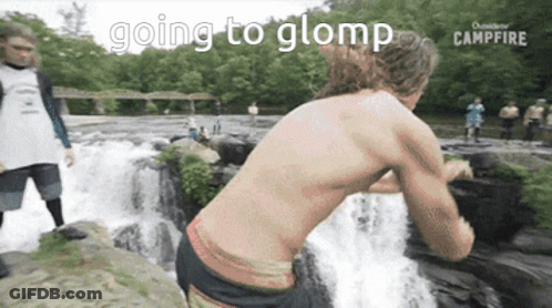Shirtless Man Jumping Into Waterfall Going To Glomp GIF