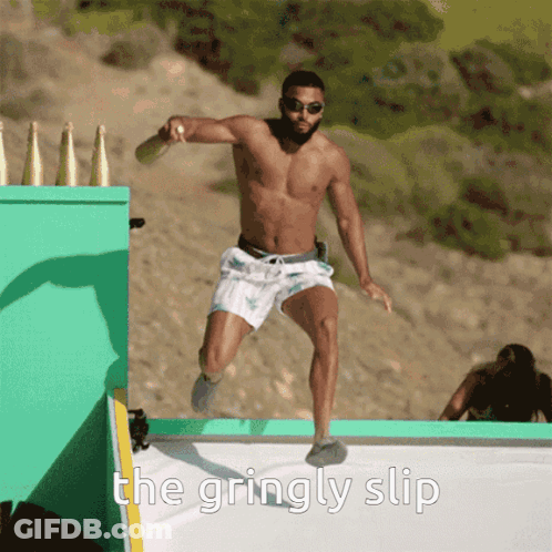 Shirtless Man Jumping The Grinly Slip GIF