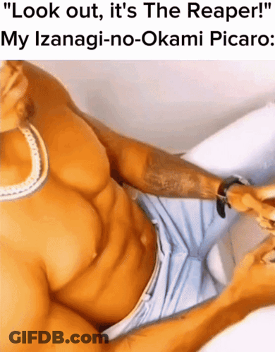 Shirtless Man Laying On Bed Look Out It's The Reaper My Izanagi-No-Okami Picaro GIF