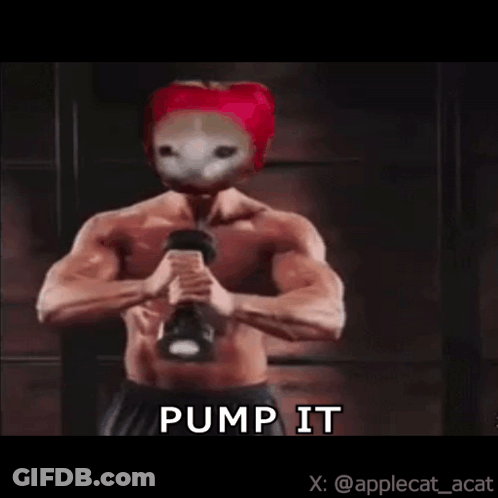 Shirtless Man Lifting Dumbbell Apple Head GIF