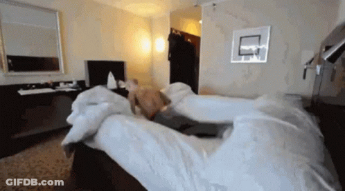 Shirtless Man Lying On Hotel Bed GIF