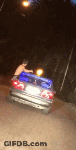 Shirtless Man Next To Car With AA License Plate GIF