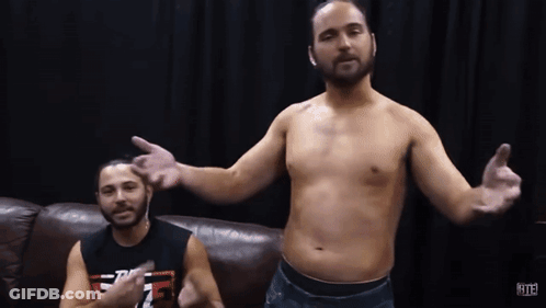 Shirtless Man Next To Man With T.F.F. Shirt GIF