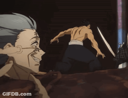 Shirtless Man Next To Woman With Glasses GIF