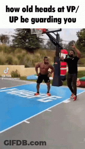 Shirtless Man On Basketball Court With Another Man GIF