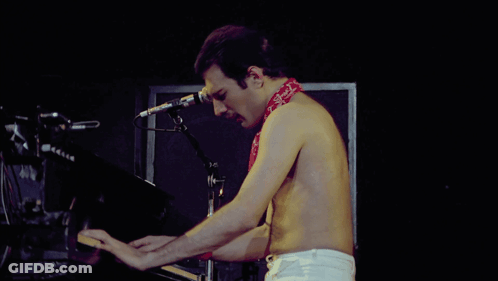 Shirtless Man Playing Piano With Bandana GIF