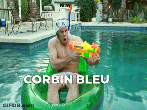 Shirtless Man Playing With Water Gun In Pool Corbin Bleu GIF