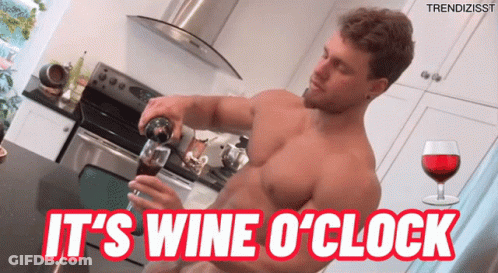 Shirtless Man Pouring Wine It's Wine O'Clock GIF