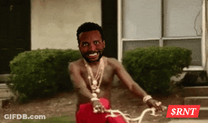 Shirtless Man Riding Bike With RNT Logo GIF