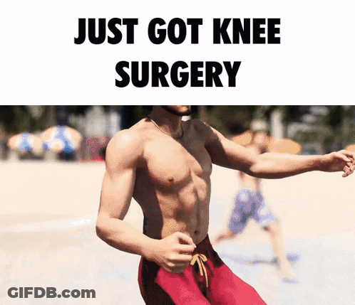 Shirtless Man Running On Beach Just Got Knee Surgery GIF