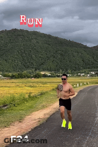 Shirtless Man Running With Word Run GIF