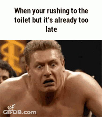 Shirtless Man Rushing To Toilet Too Late GIF