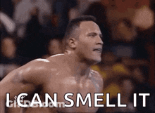 Shirtless Man Saying I Can Smell It To Crowd GIF