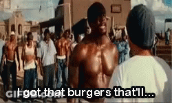 Shirtless Man Saying I Got That Burgers Before Crowd GIF