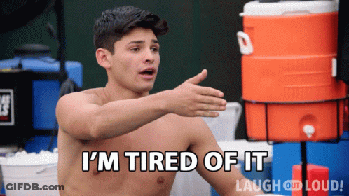 Shirtless Man Says I'm Tired Of It In Front Of Coolers GIF