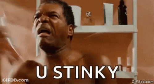 Shirtless Man Screaming In Bathroom Holding Toothbrush Saying U Stinky GIF