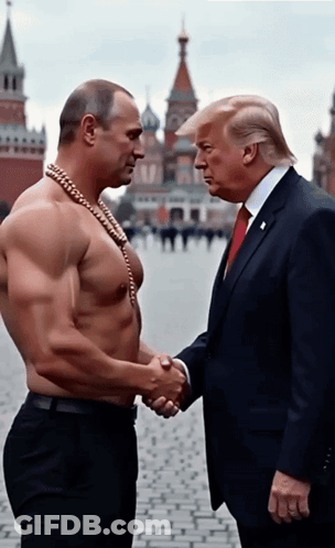 Shirtless Man Shaking Hands With Donald Trump GIF