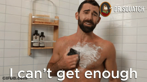 Shirtless Man Shaving In Shower Saying I Can't Get Enough GIF