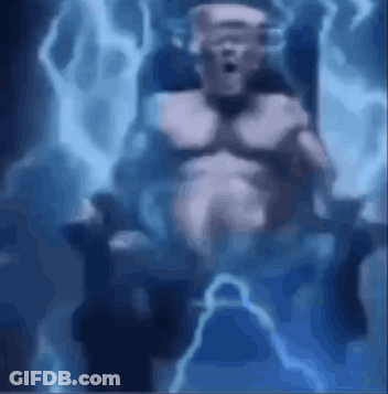 Shirtless Man Sitting In Chair With Lightning Bolt GIF