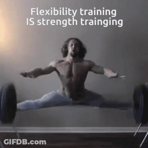 Shirtless Man Split On Barbell Flexibility Training Is Strength Training GIF