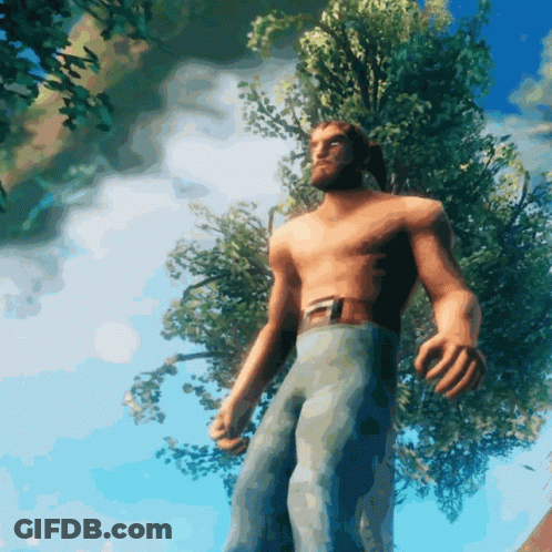 Shirtless Man Standing In Front Of Tree In Video Game GIF