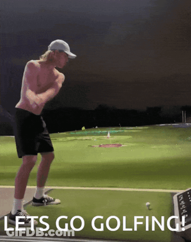 Shirtless Man Swinging Golf Club Lets Go Golfing GIF
