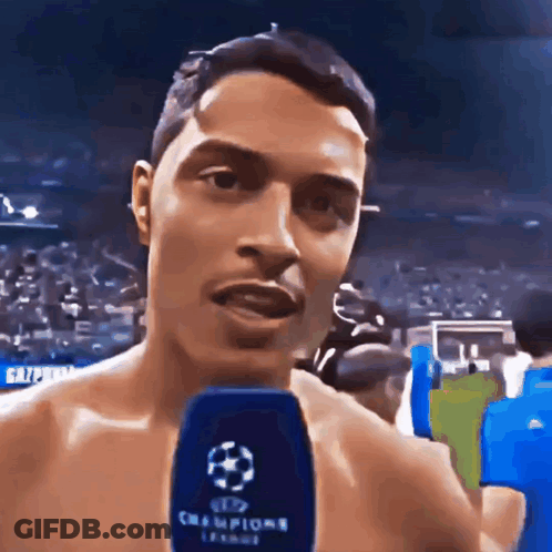 Shirtless Man Talking Into Microphone Champions League GIF