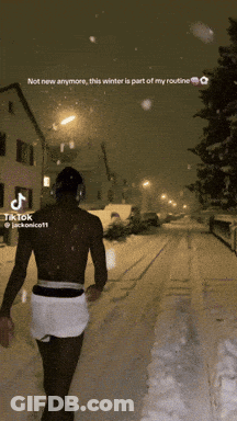 Shirtless Man Walking Snowy Street Not New Anymore GIF