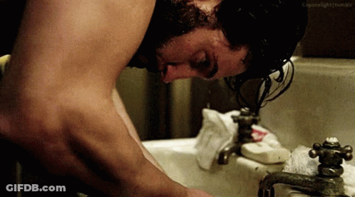 Shirtless Man Washing Face GIF