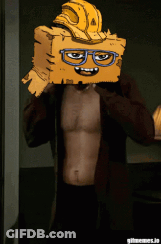 Shirtless Man Wearing Cardboard Box With Face GIF