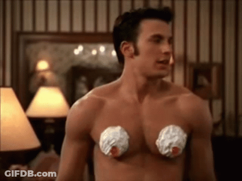 Shirtless Man Wearing Fake Breasts GIF