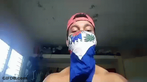 Shirtless Man Wearing Flag Bandana GIF