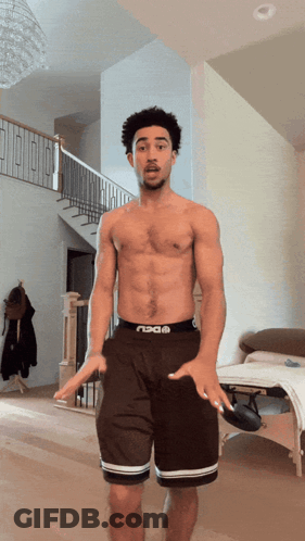Shirtless Man Wearing Shorts Saying NSDA GIF