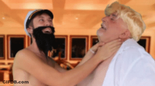 Shirtless Man With Beard Holding Neck GIF