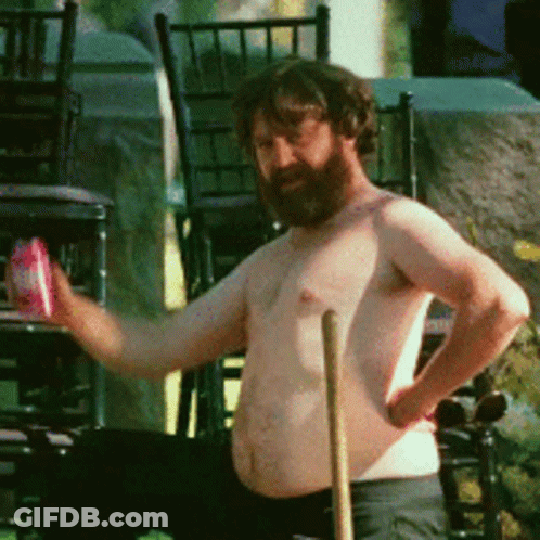 Shirtless Man With Beard Holding Soda GIF
