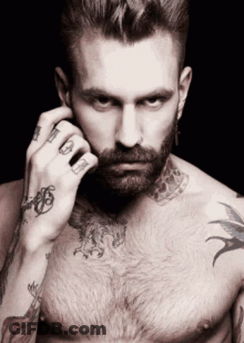 Shirtless Man With Beard Tattoo I Love You GIF