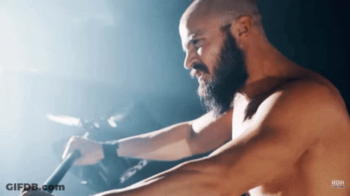 Shirtless Man With Beard Using Rowing Machine ROH GIF